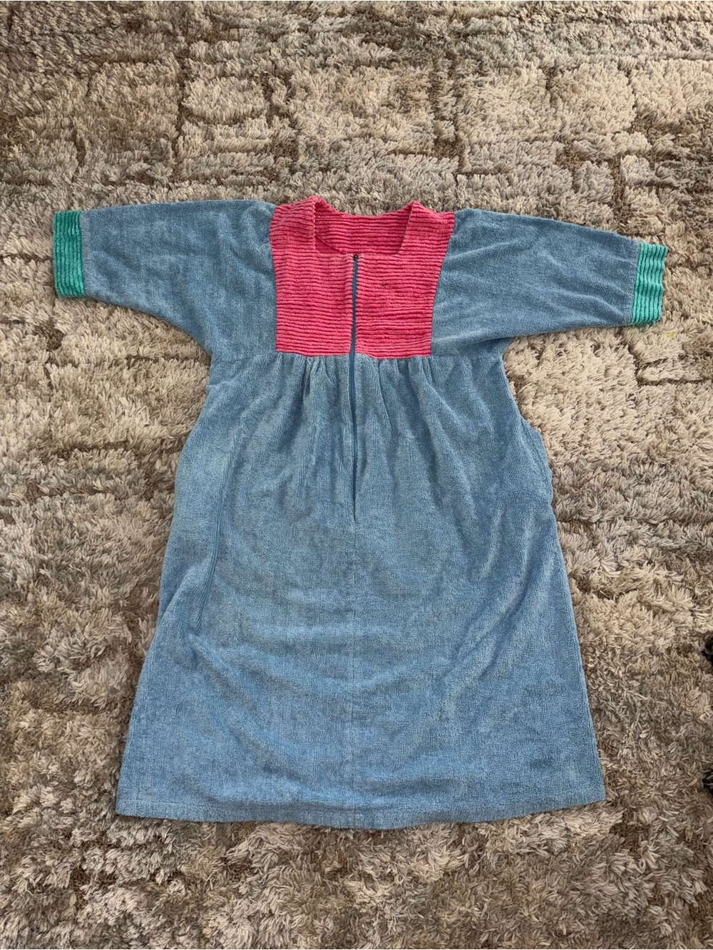 Stan Herman Vintage Womens Robe Size XL Blue  Chenille Half Zipper Front